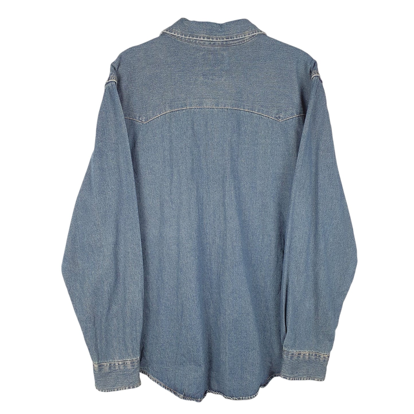 Mens Blue Levis Denim Jeans Western Pearl Snap Cowboy Overshirt Long Sleeve Shirt