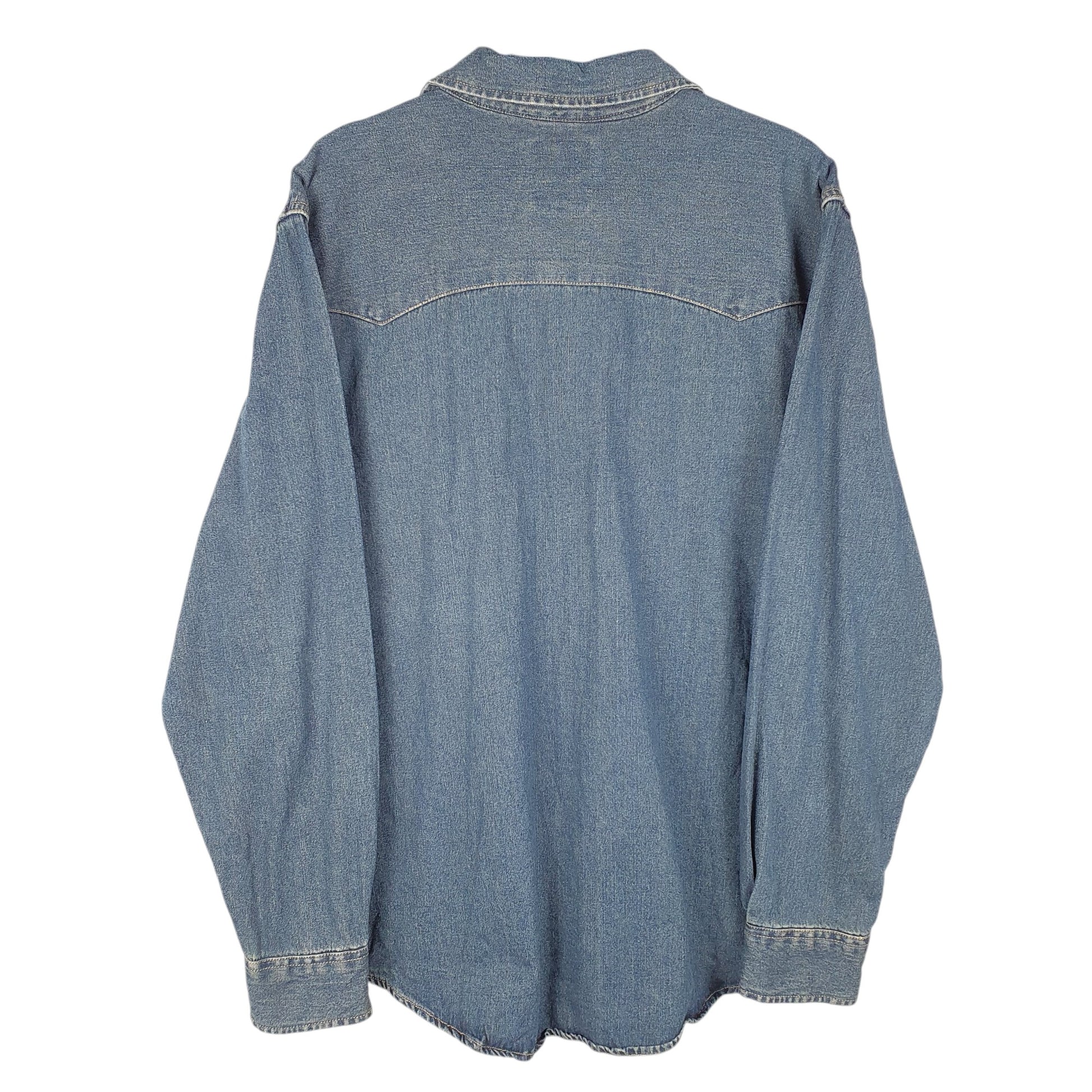 Mens Blue Levis Denim Jeans Western Pearl Snap Cowboy Overshirt Long Sleeve Shirt