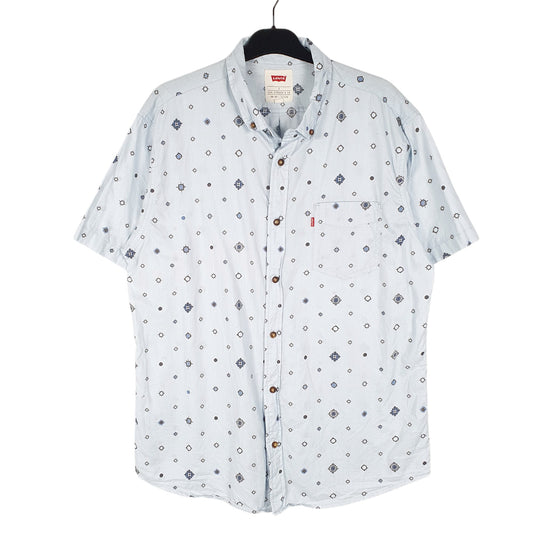 Mens Blue Levis Pattern Print khaadi Short Sleeve Shirt