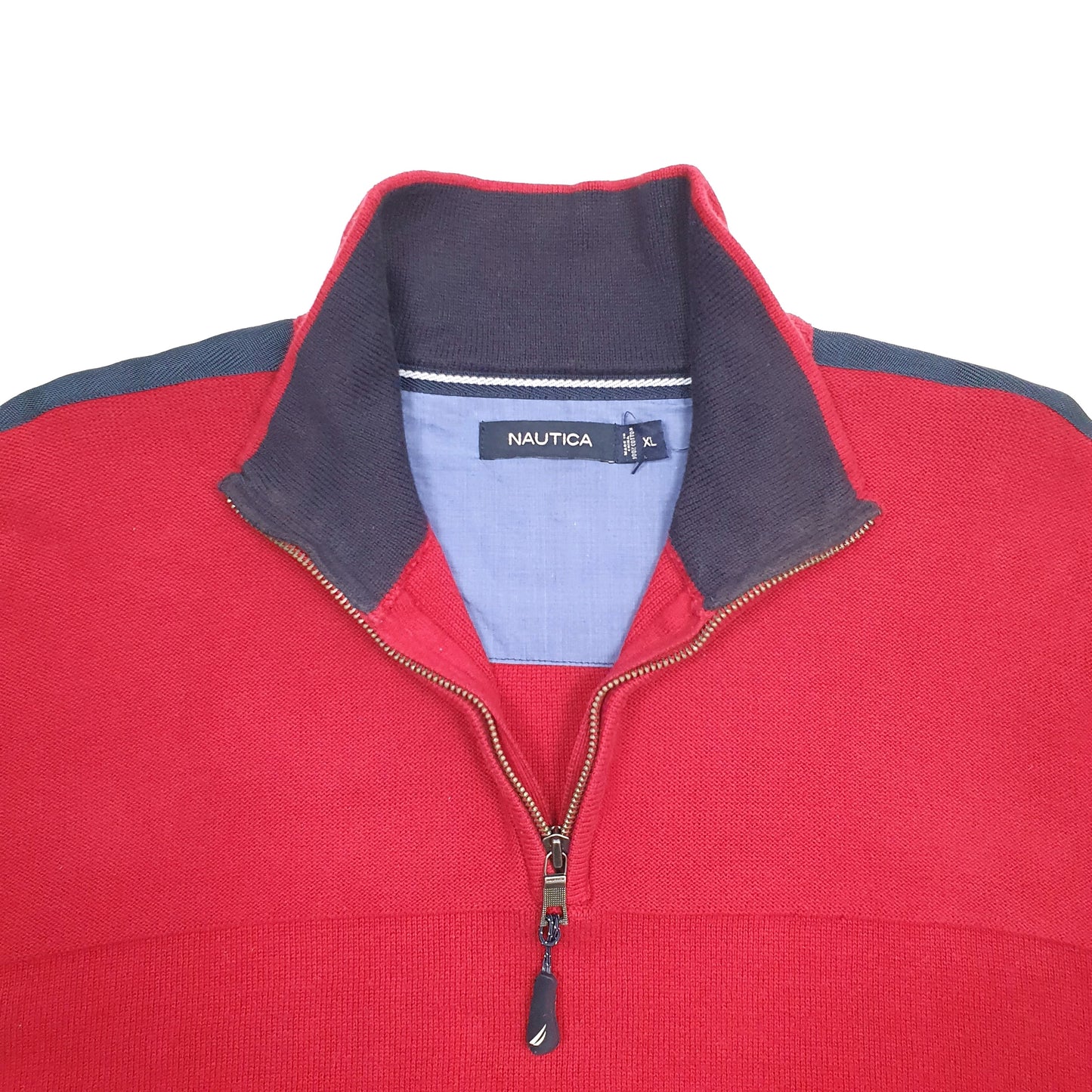 Mens Red Nautica Knit Quarter Zip Jumper