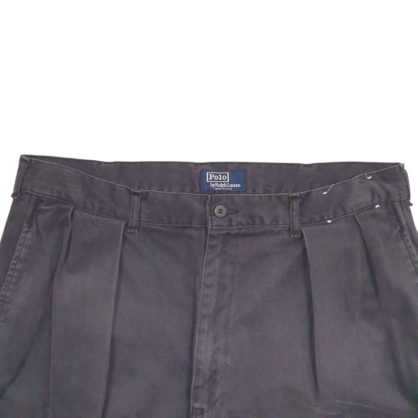 Mens Black Polo Ralph Lauren Double Pleated Made In USA Vintage 90's Chino Trousers