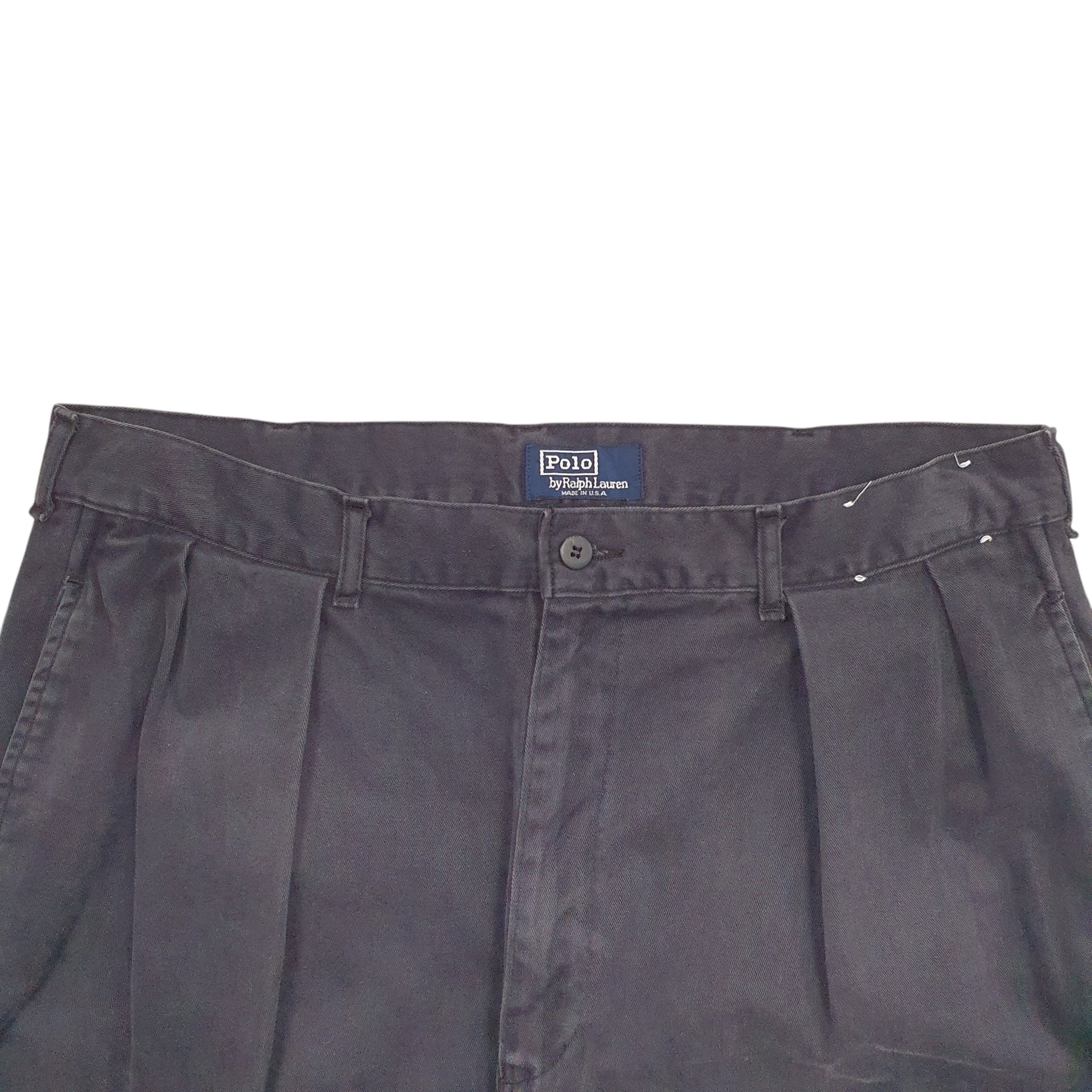 Mens Black Polo Ralph Lauren Double Pleated Made In USA Vintage 90's Chino Trousers