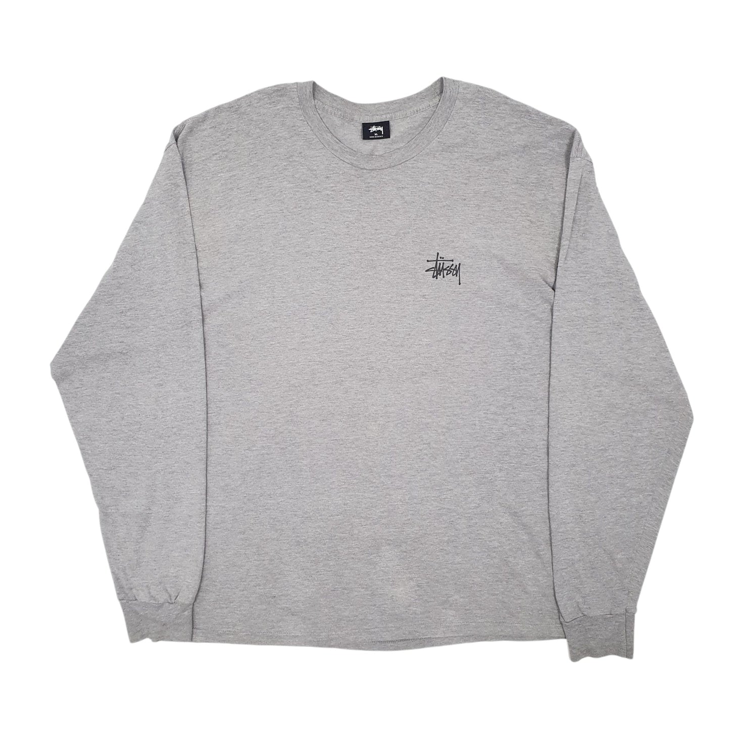 Mens Grey Stussy Spellout Long Sleeve T Shirt