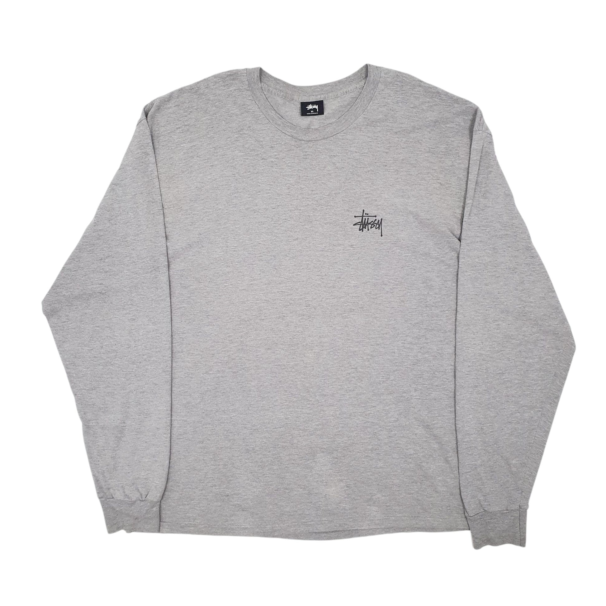 Mens Grey Stussy Spellout Long Sleeve T Shirt
