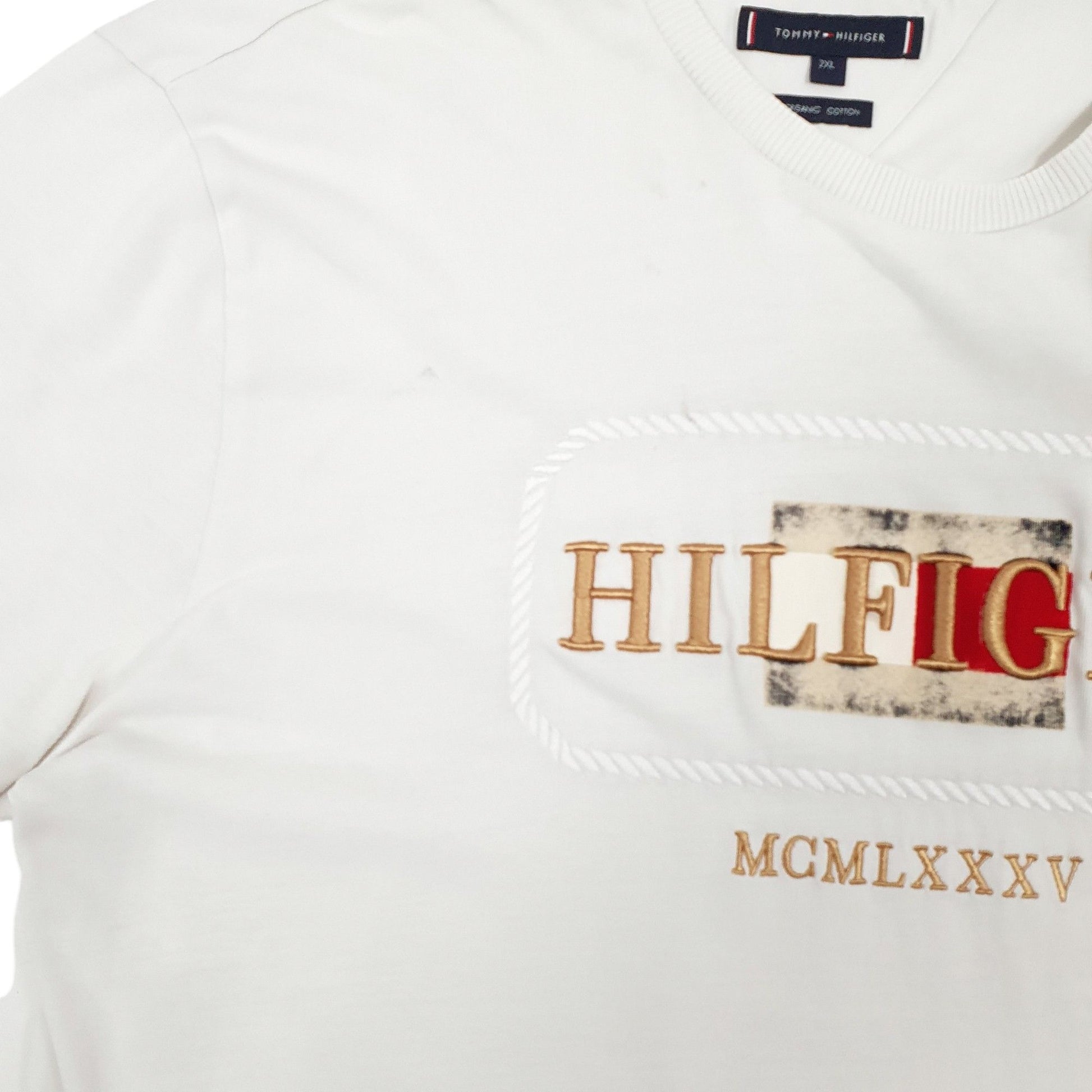 Mens White Tommy Hilfiger Embroidered Spellout Short Sleeve T Shirt