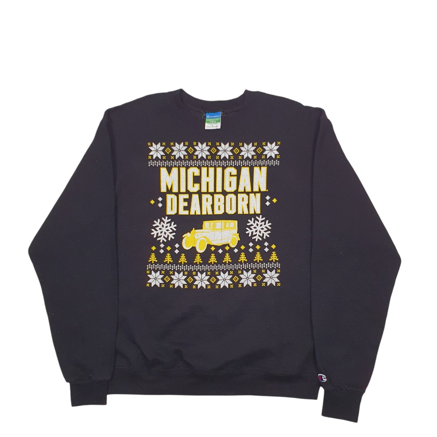 Mens Black Champion Michigan Dearborn Crewneck Jumper