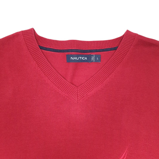 Mens Red Nautica Knit V Neck Jumper