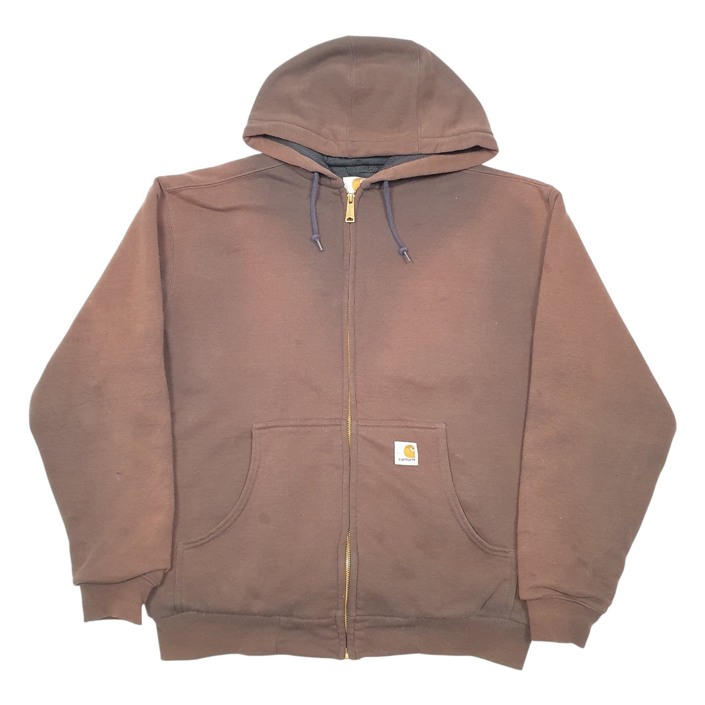 Mens Brown Carhartt Hoodie Workwear Thermal Lined Full Zip Jumper