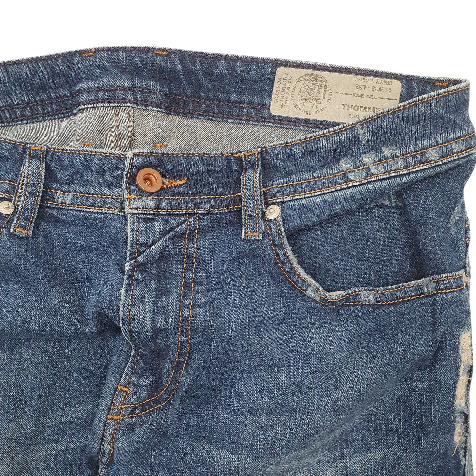 Mens Blue Diesel Distressed Thommer JeansW33 L32