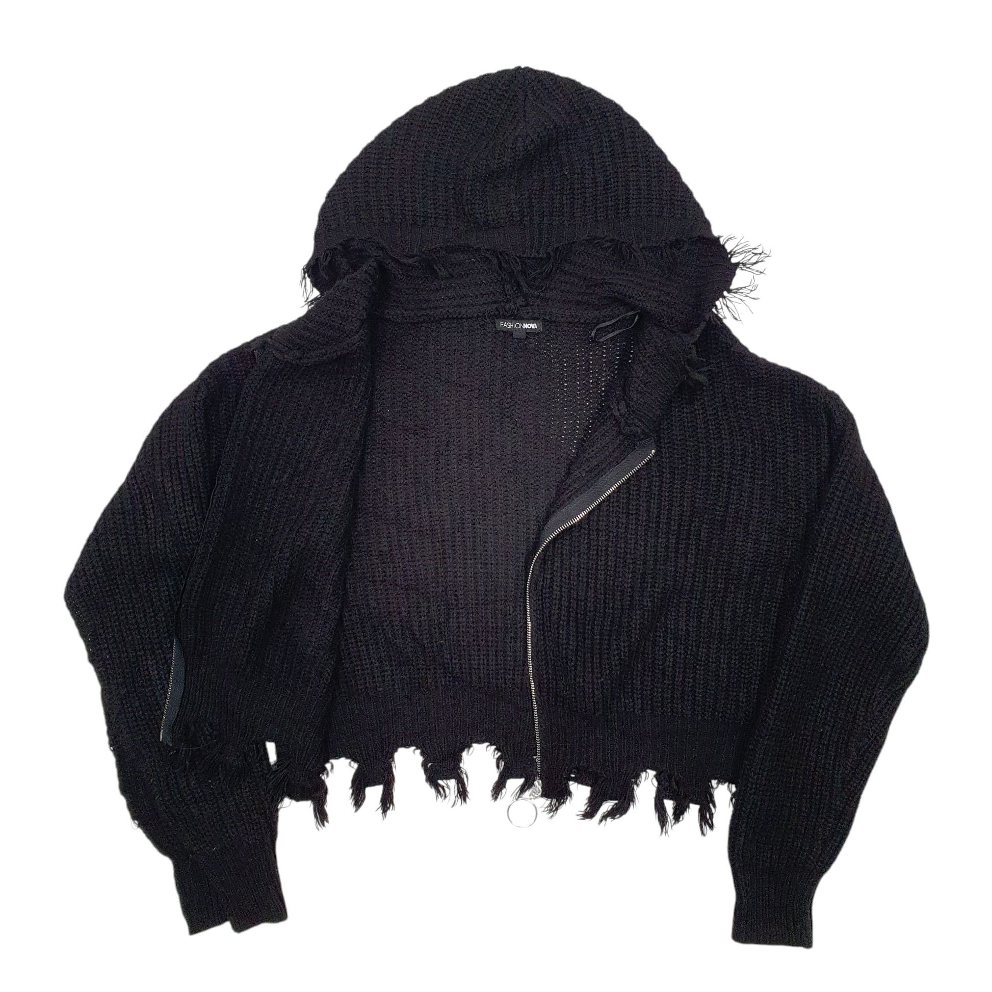 Womens Black Fashion Nova Knit Full Zip Jumper