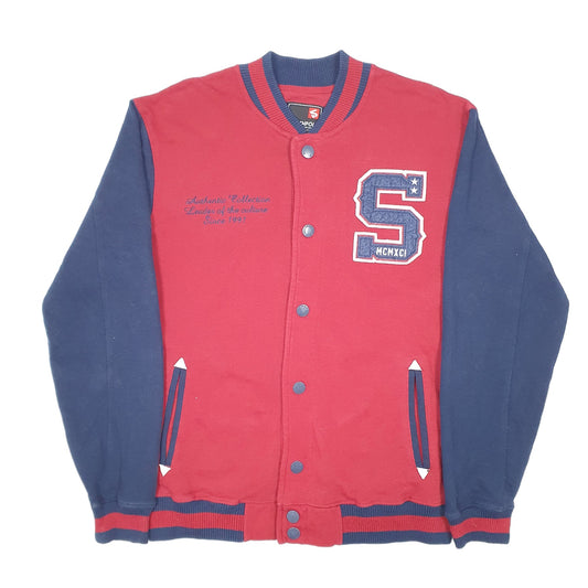 Mens Burgundy Southpole Varsity Letterman Coach Baseball Hip Hop Crewneck Jumper