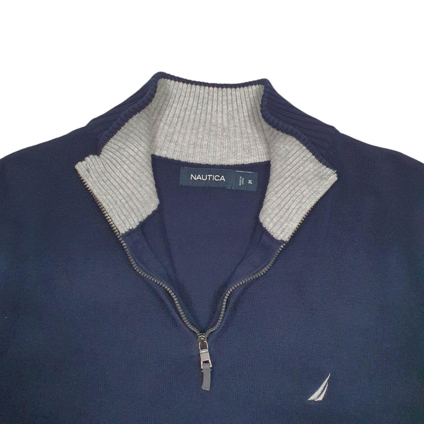 Mens Navy Nautica Knit Quarter Zip Jumper