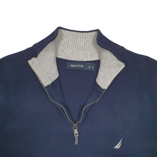 Mens Navy Nautica Knit Quarter Zip Jumper