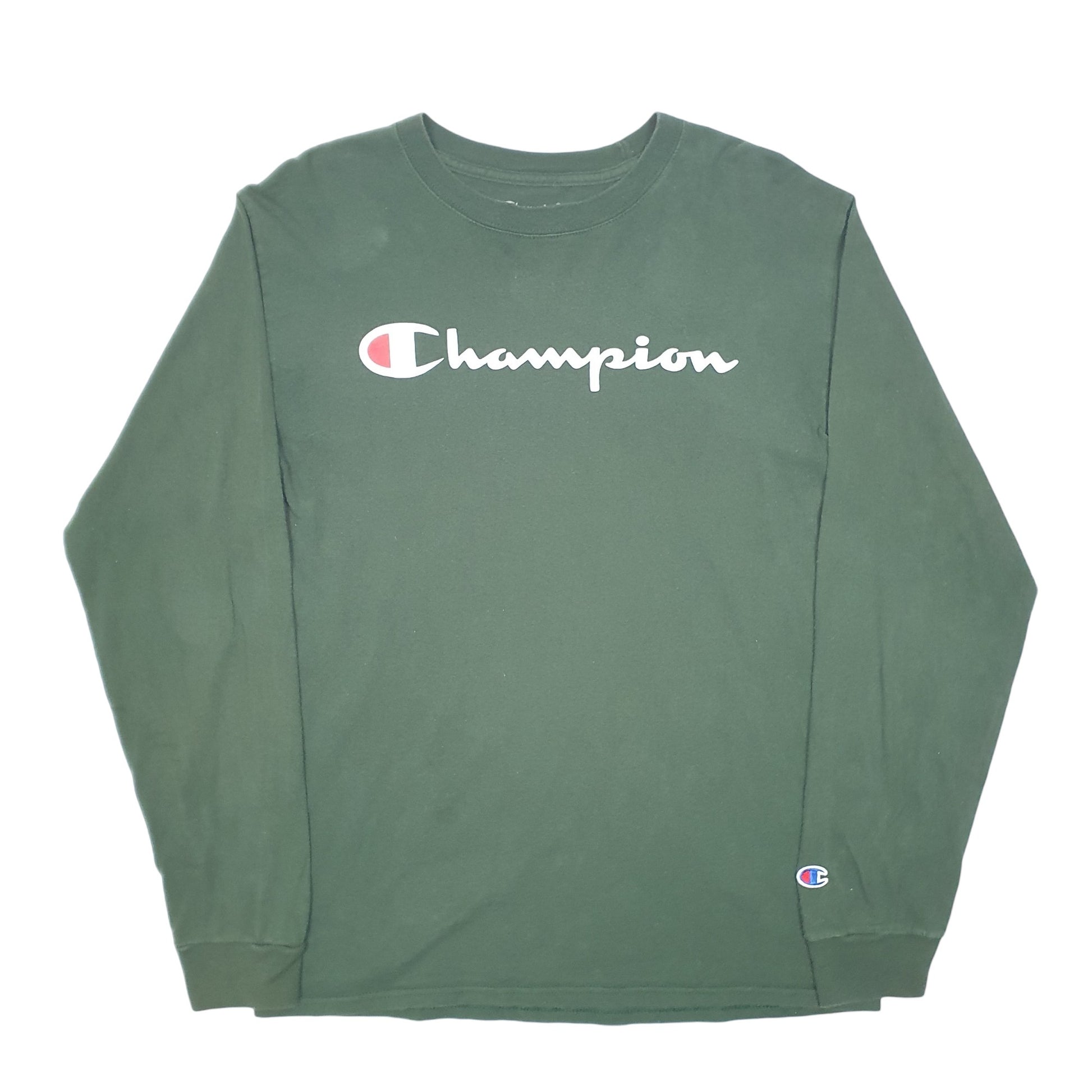 Mens Green Champion Script Long Sleeve T Shirt