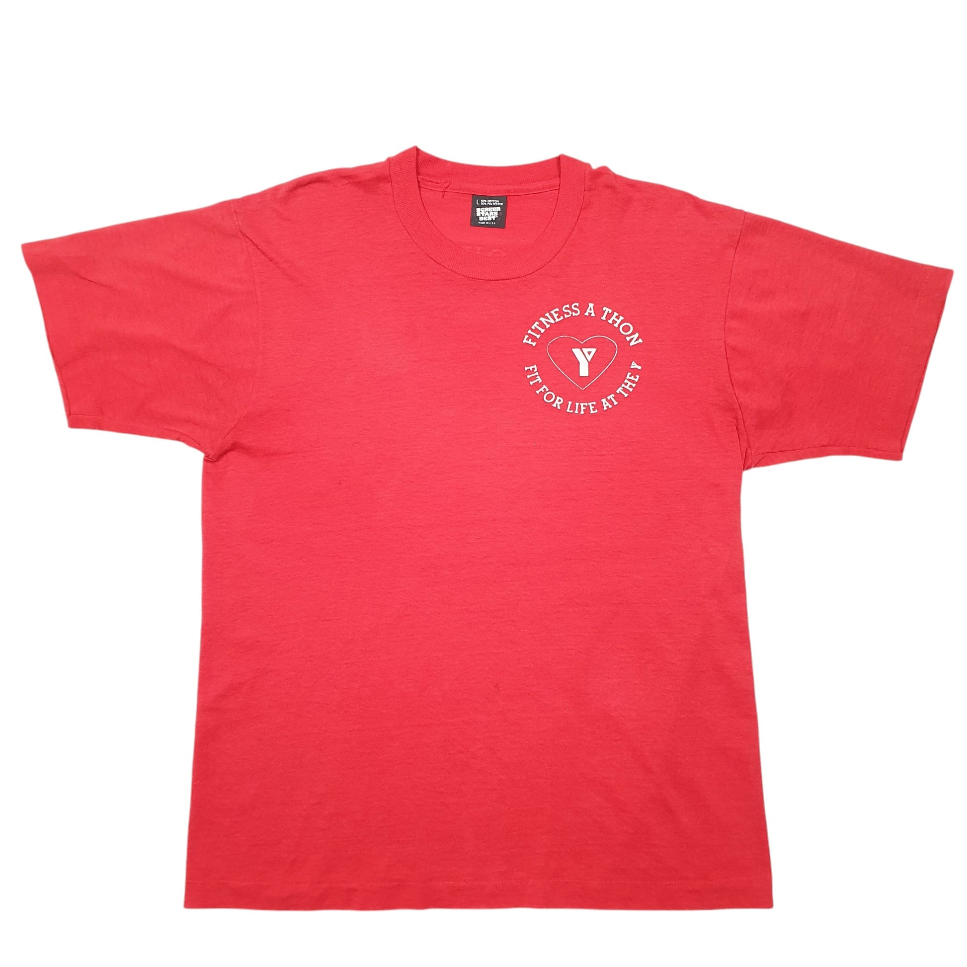Mens Red Screen Stars Single Stitch Vintage 90s YMCA Fitness Made In USA Short Sleeve T Shirt