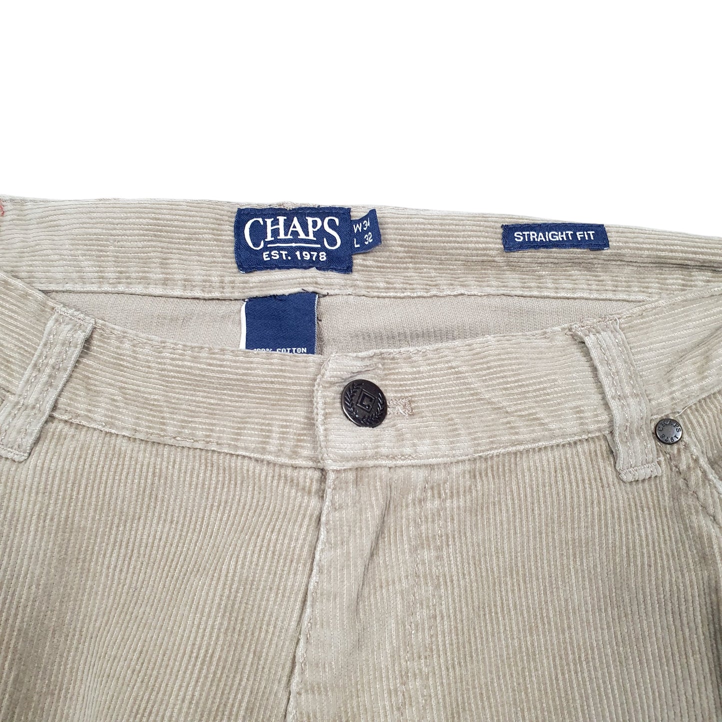 Mens Beige Chaps Cords Corduroy Trousers