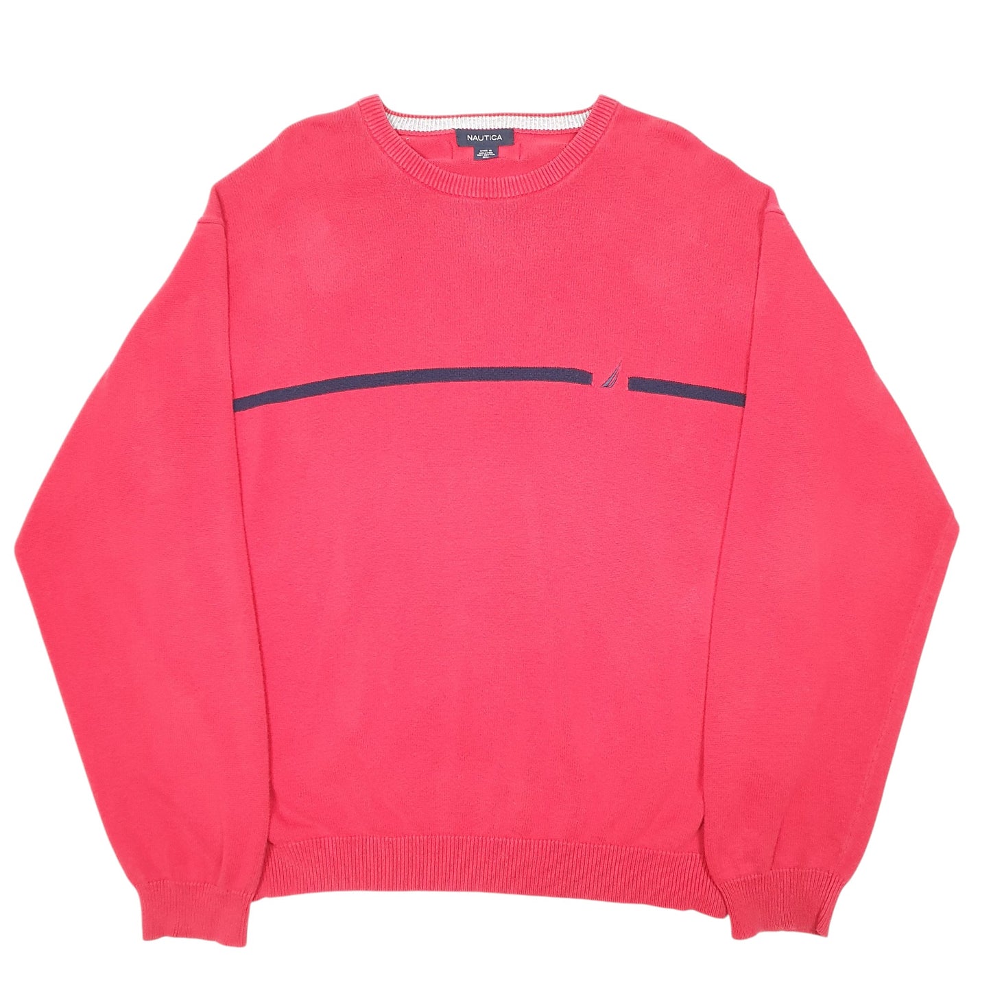 Mens Red Nautica Knit Stripe Crewneck Jumper