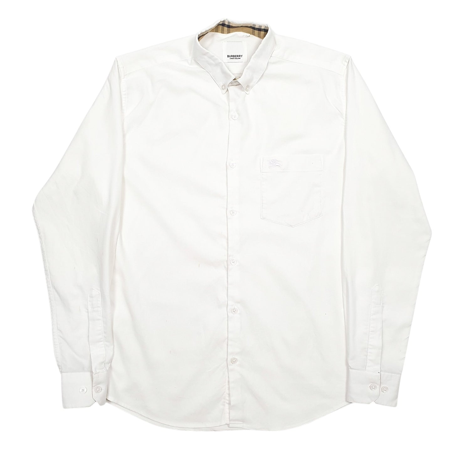Mens White Burberry  Long Sleeve Shirt