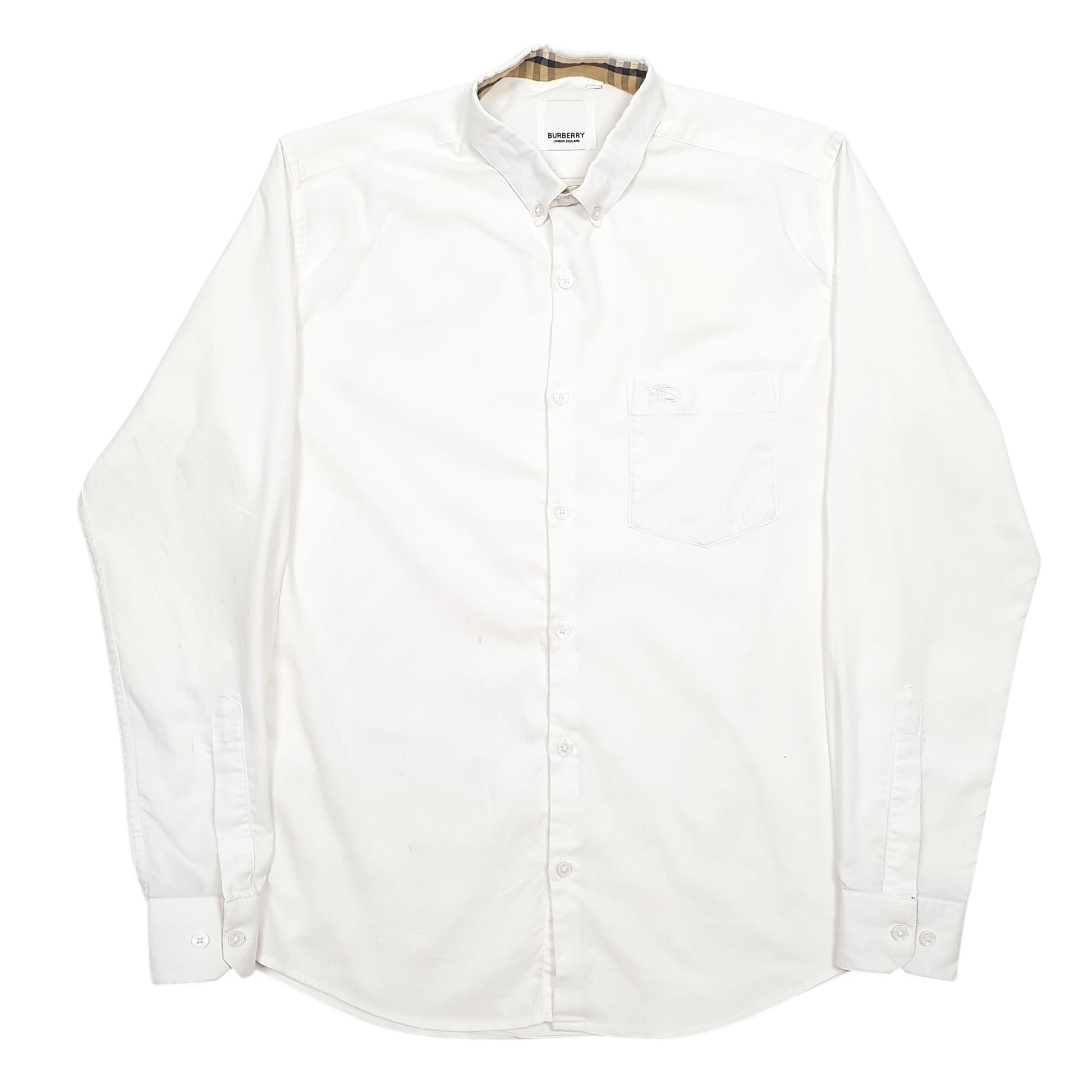 Mens White Burberry  Long Sleeve Shirt
