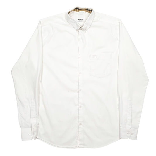 Mens White Burberry  Long Sleeve Shirt