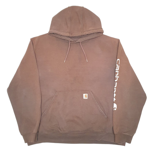 Mens Brown Carhartt Hoodie Workwear Sleeve Spellout Hoodie Jumper