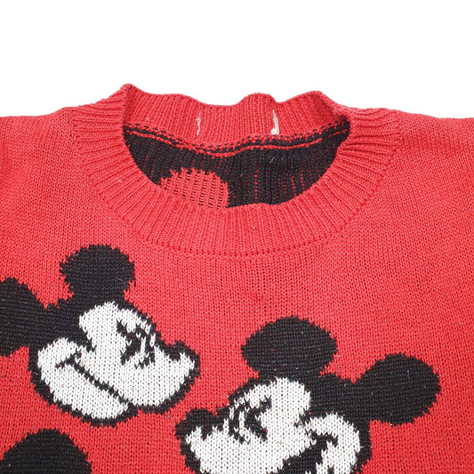 Womens Red Disney Knit Mickey Mouse Crewneck Jumper