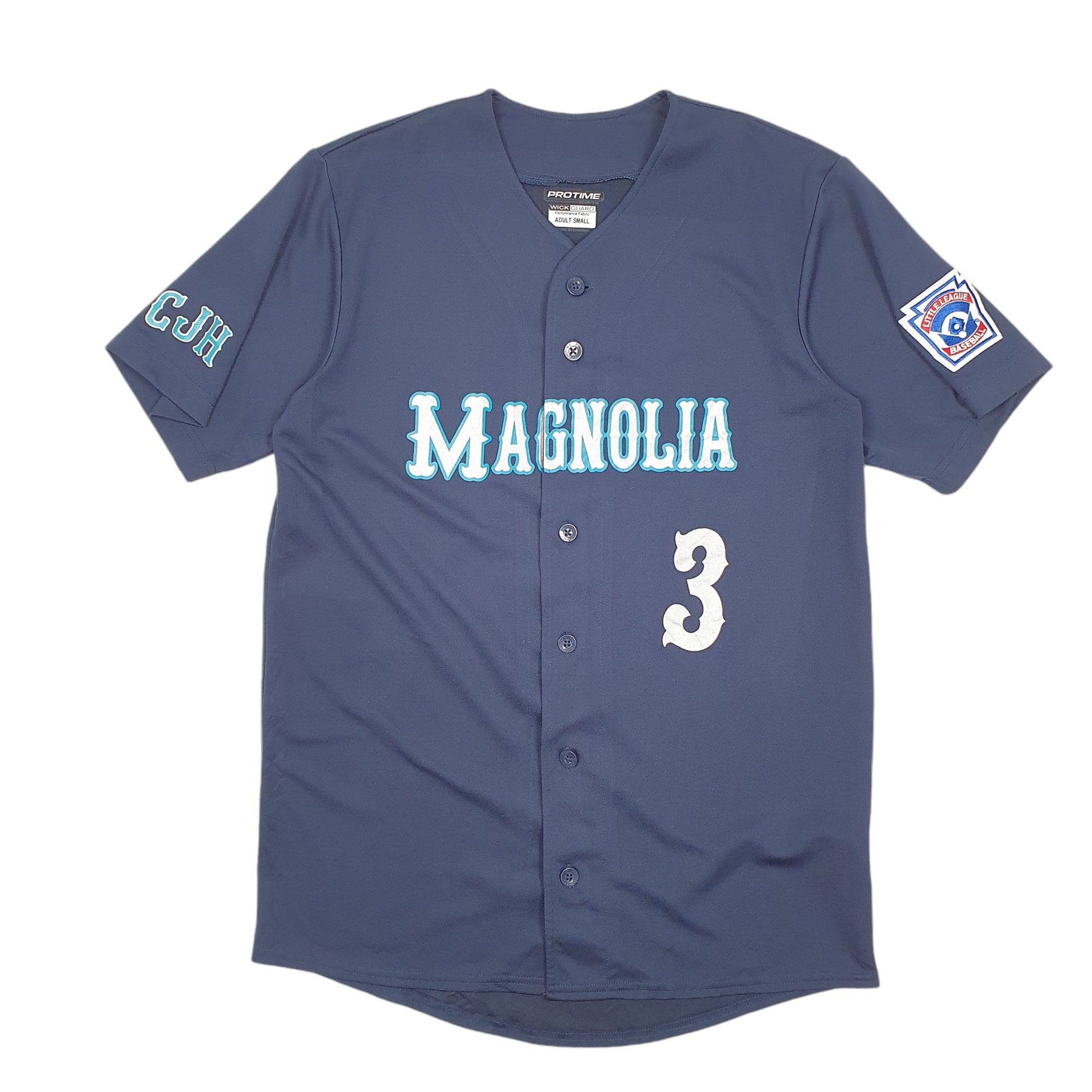 Mens Navy Pro Time Magnolia Little League Baseball Jersey USA Short Sleeve T Shirt