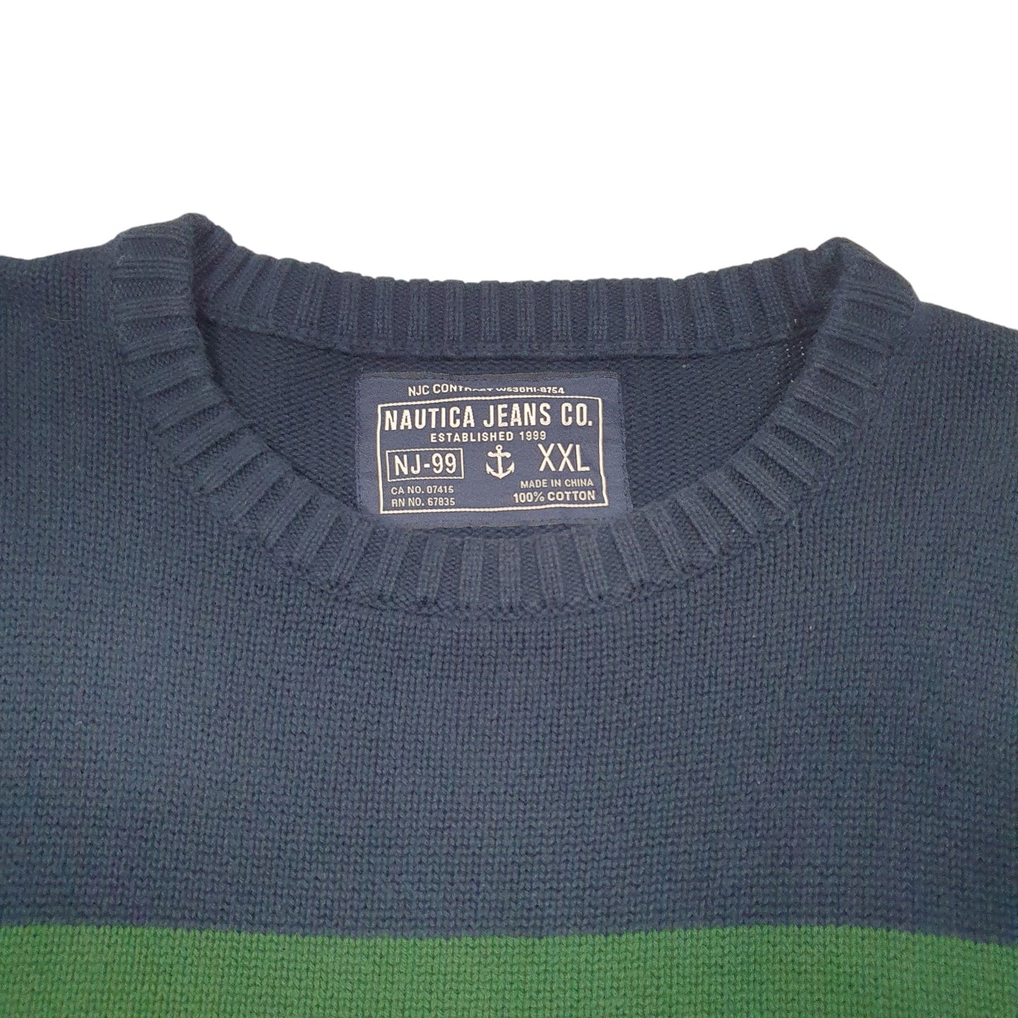 Mens Navy Nautica Knit Jeans Striped Crewneck Jumper