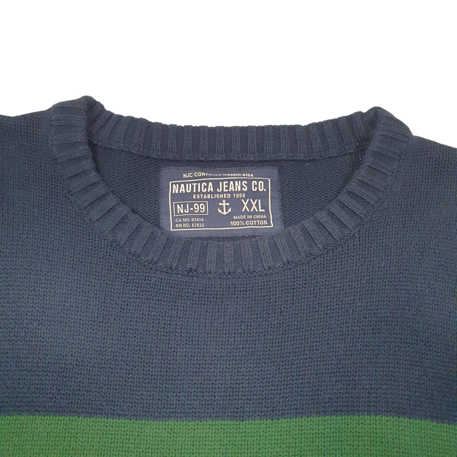 Mens Navy Nautica Knit Jeans Striped Crewneck Jumper