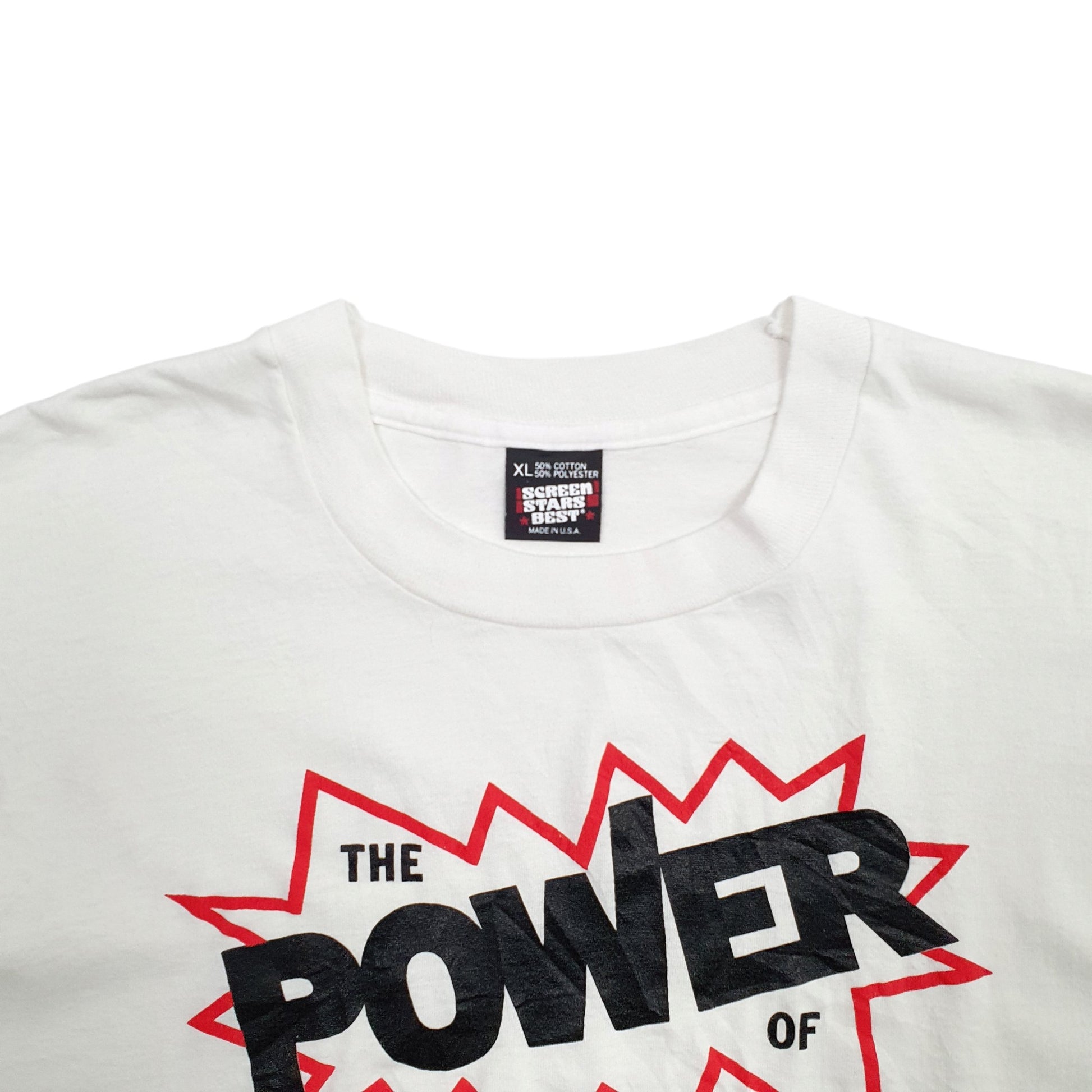 Mens White Screen Stars Best Single Stitch Vintage 90s Made In USA The Power Of Prevention Short Sleeve T Shirt