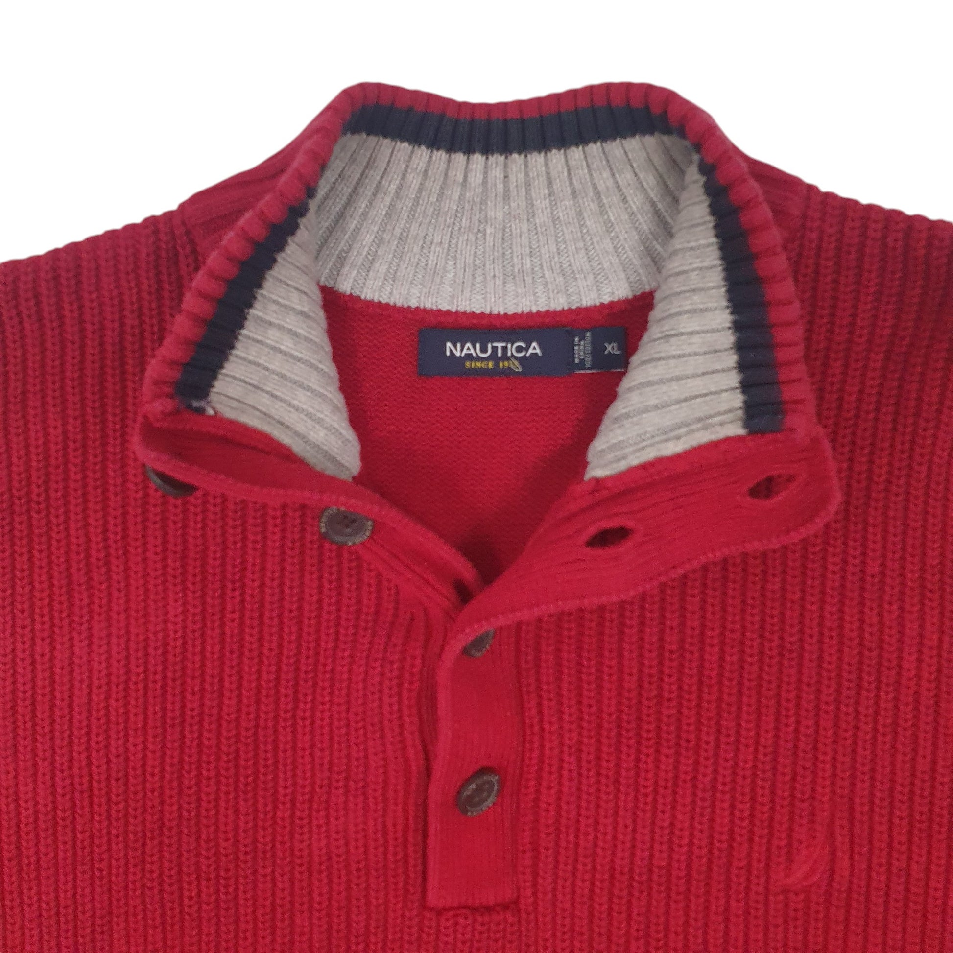 Mens Red Nautica Button Up Knitwear Quarter Zip Jumper