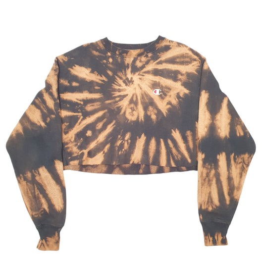 Womens Black Champion Reverse Weave Cropped Spellout Tie Dye Crewneck Jumper