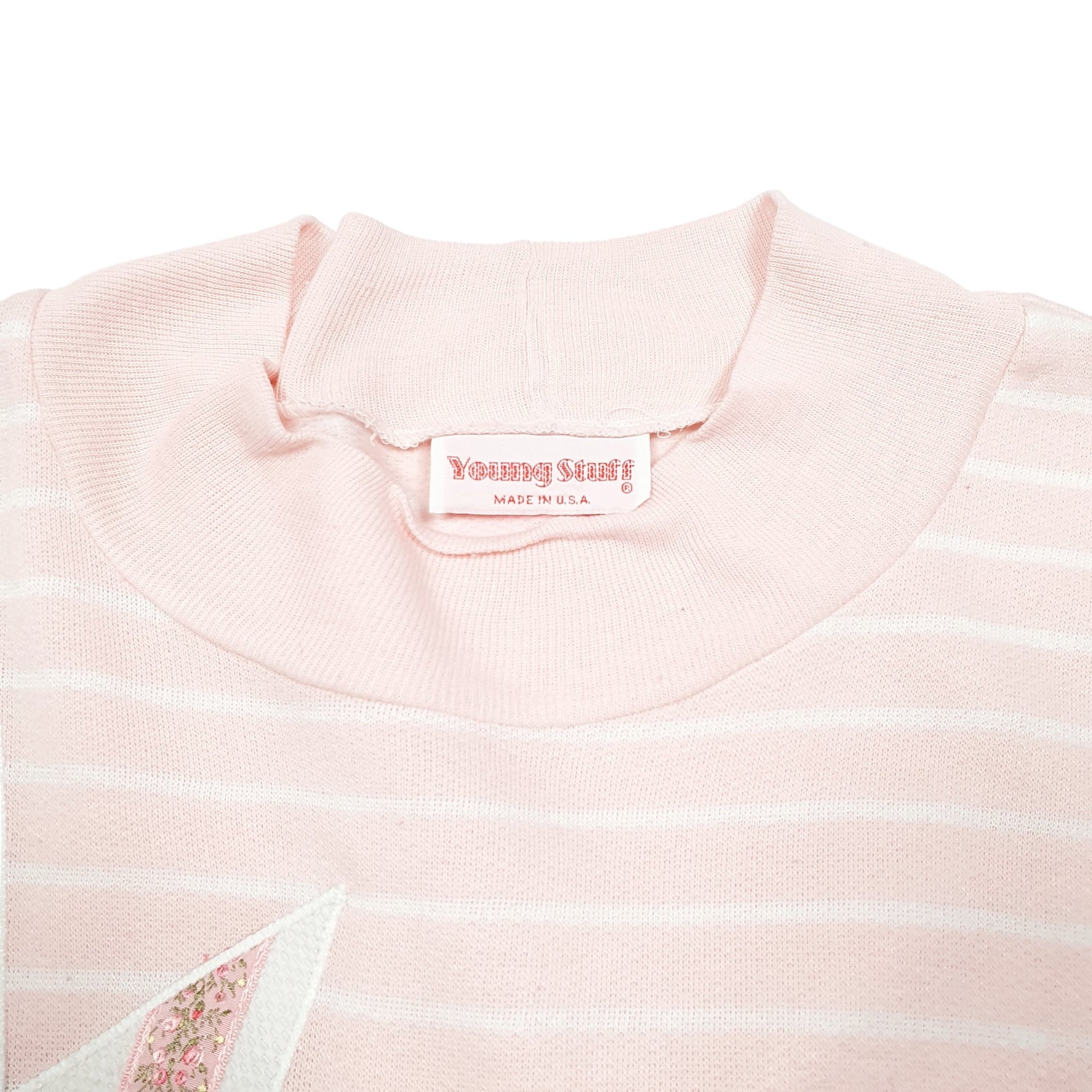 Womens Pink Young Stuff Vintage Made In USA 80s 90s Embroided Crewneck Jumper