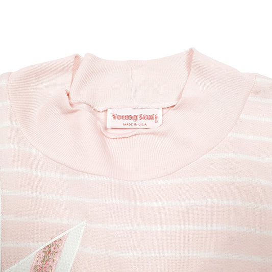 Womens Pink Young Stuff Vintage Made In USA 80s 90s Embroided Crewneck Jumper