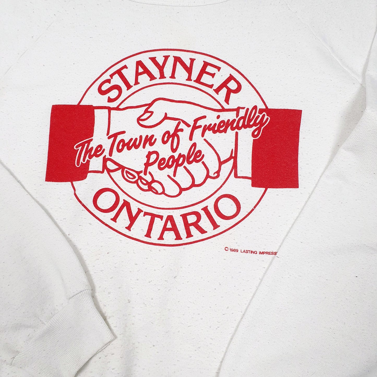 Mens White Penmans Vintage 80s 1989 Raglan Ontario Canada Sweat Crewneck Jumper