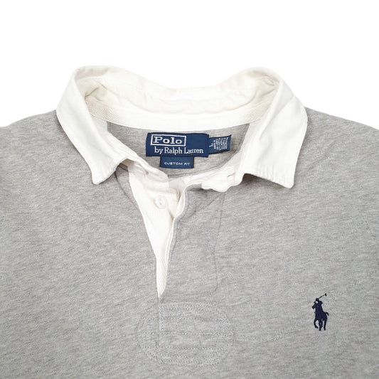 Mens Grey Polo Ralph Lauren Rugby Shirt Top Crewneck Jumper