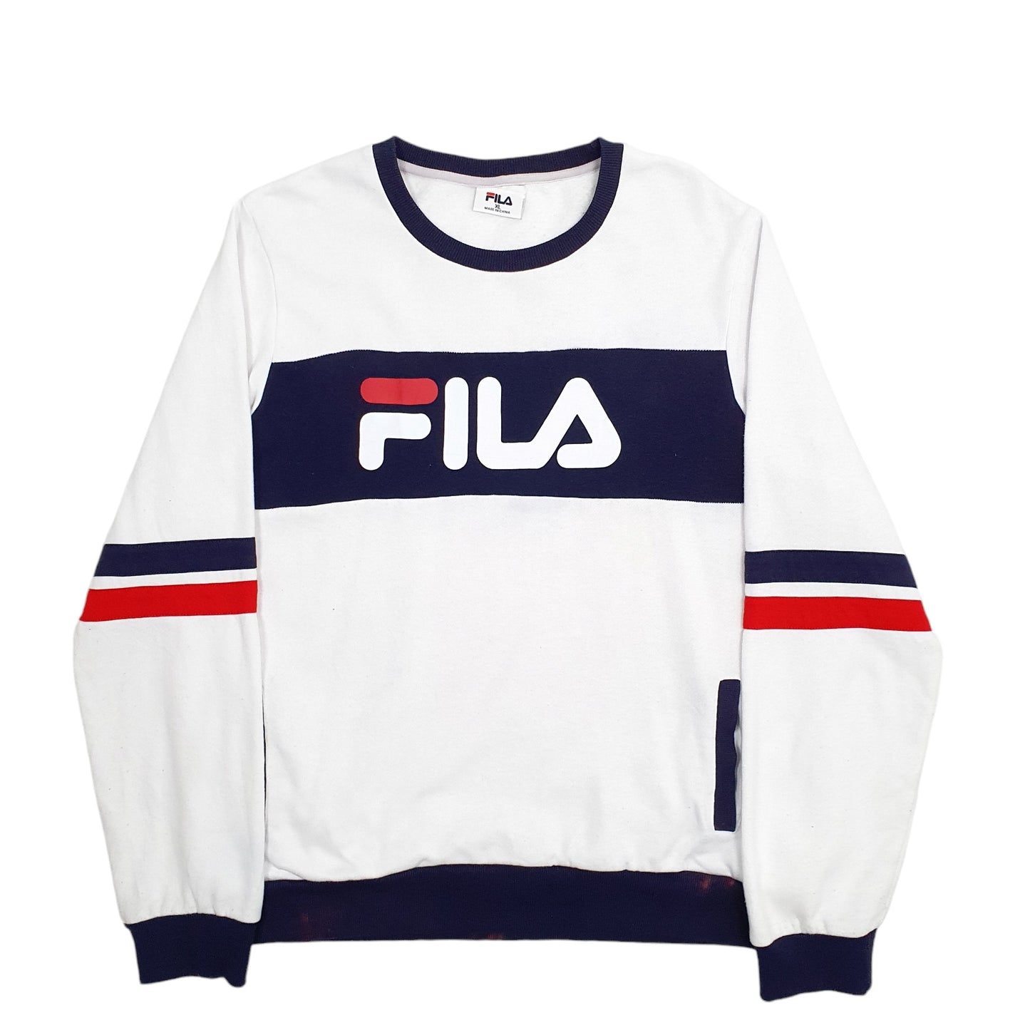 Mens White Fila Spellout Crewneck Jumper