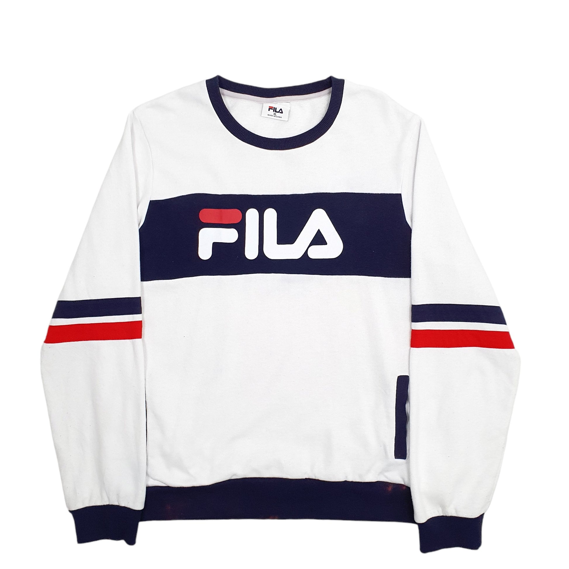 Mens White Fila Spellout Crewneck Jumper