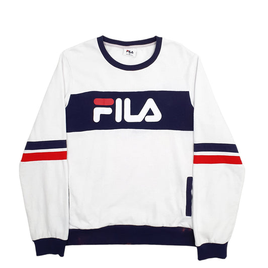 Mens White Fila Spellout Crewneck Jumper