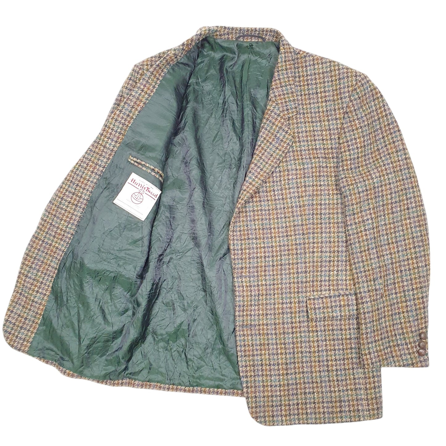 Mens Brown Harris Tweed Vintage Fasini Houndstooth Crewneck Coat