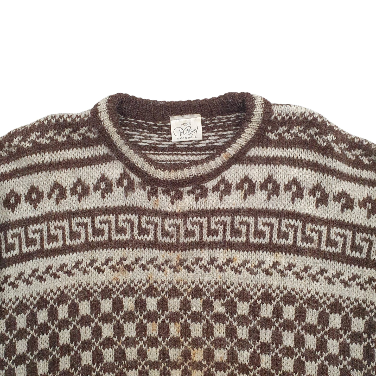 Mens Brown 100% Wool  Crewneck Jumper