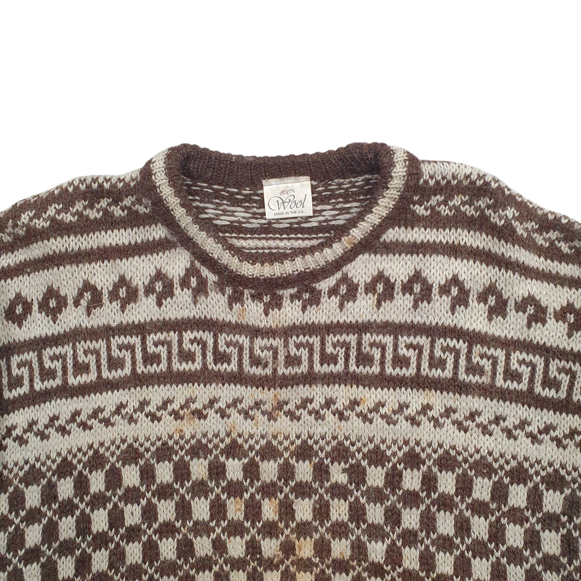 Mens Brown 100% Wool  Crewneck Jumper