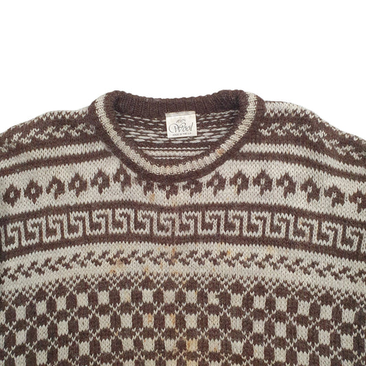 Mens Brown 100% Wool  Crewneck Jumper