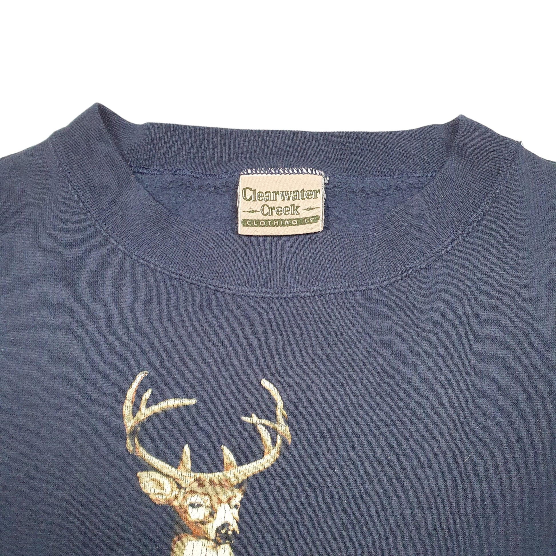 Mens Navy Clearwater Creek Vintage Big Buck Deer Hunting Crewneck Jumper