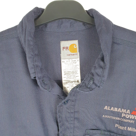 Mens Navy Carhartt Flame Resistant Workwear Alabama Power Long Sleeve Shirt