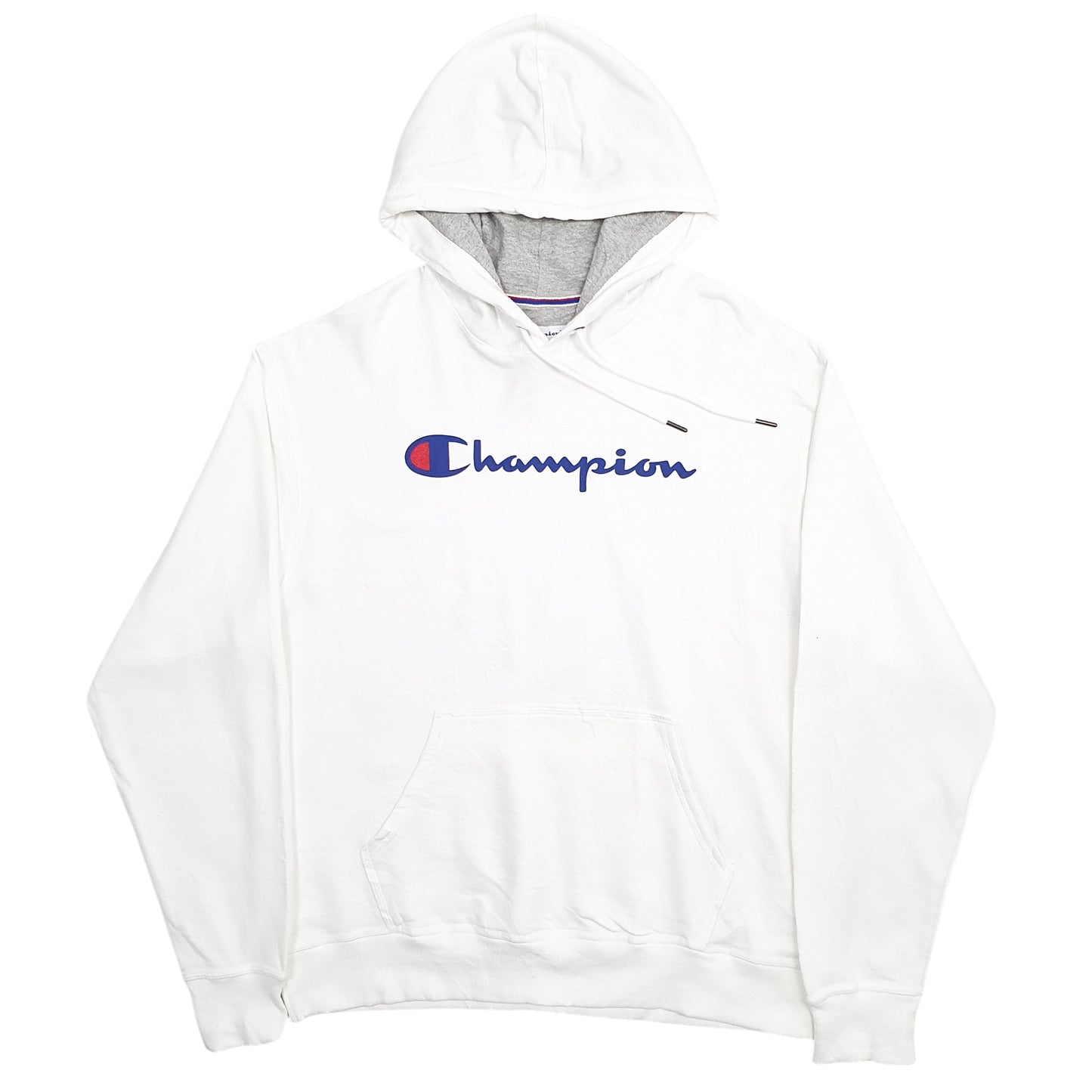 Mens White Champion Spellout Hoodie Jumper