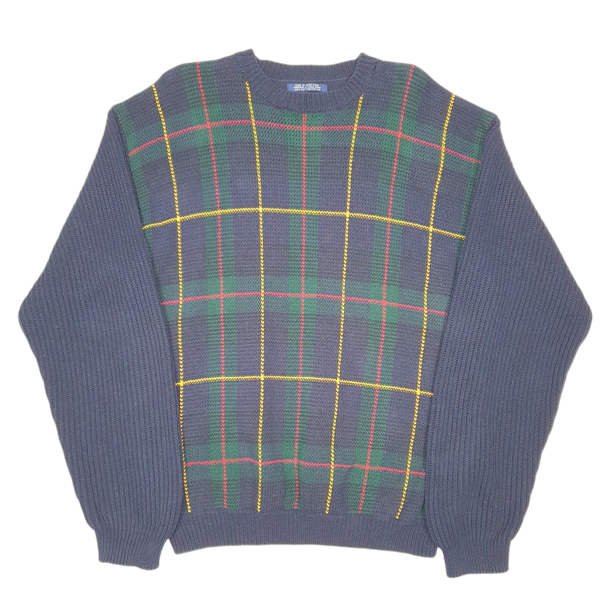 Mens Navy Tommy Hilfiger Vintage Knit Tartan 90s Sweater Crewneck Jumper