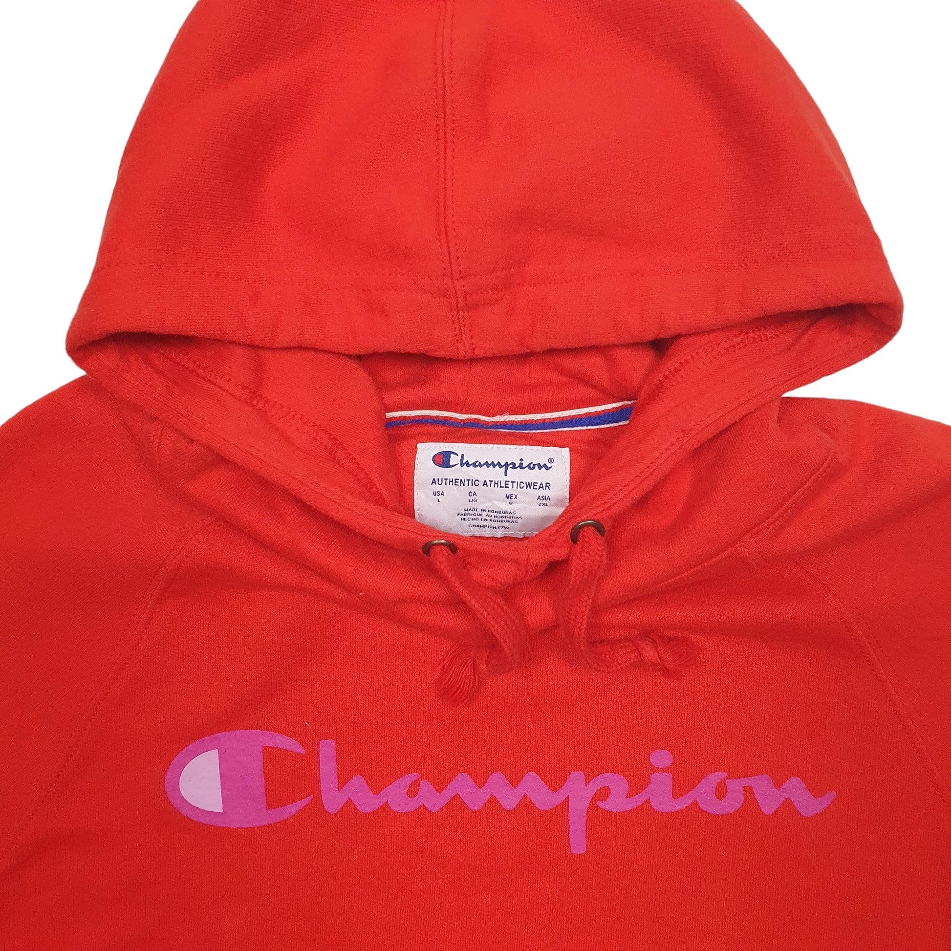 Mens Red Champion Spellout Hoodie Jumper