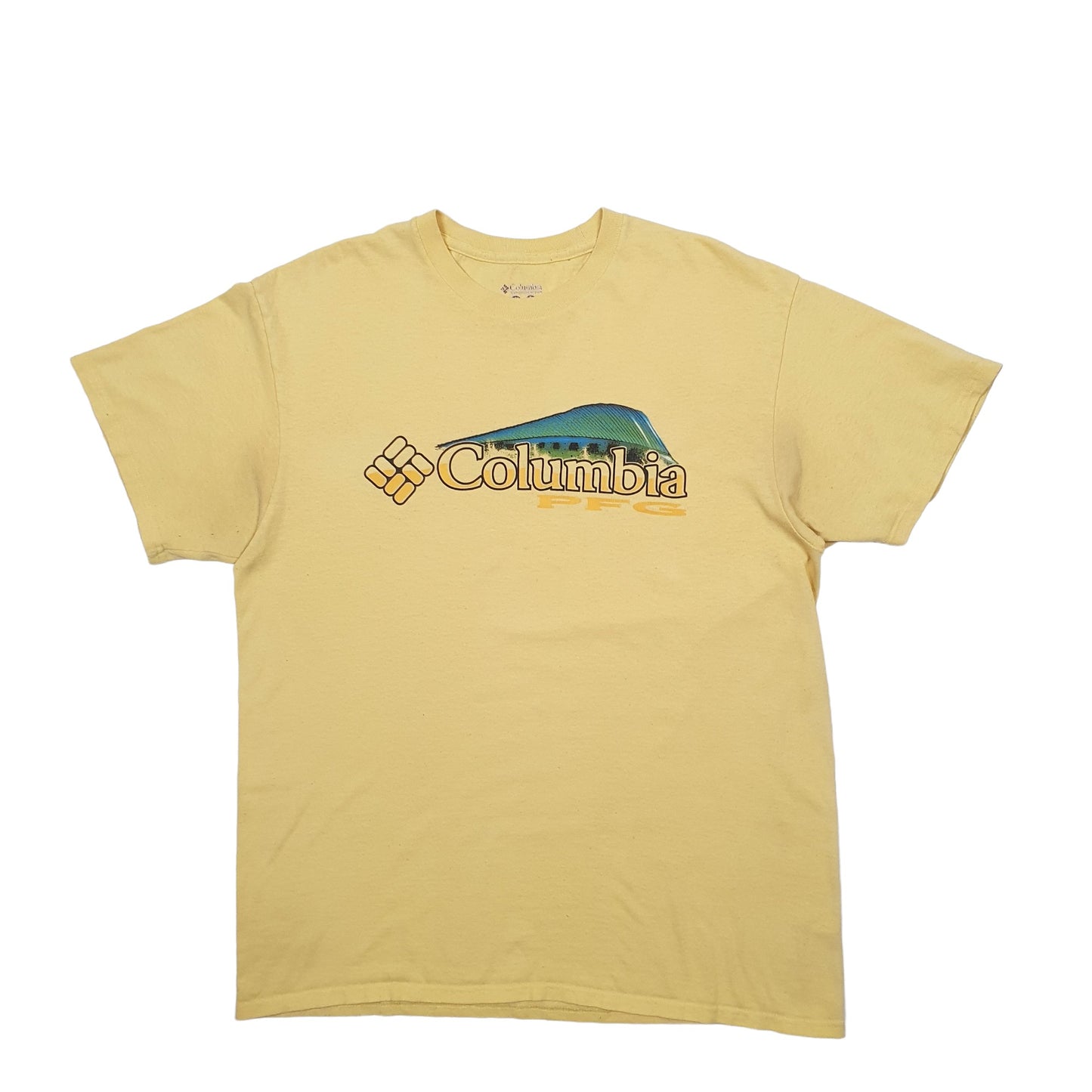 Mens Yellow Columbia Sportswear Spellout PFG Short Sleeve T Shirt