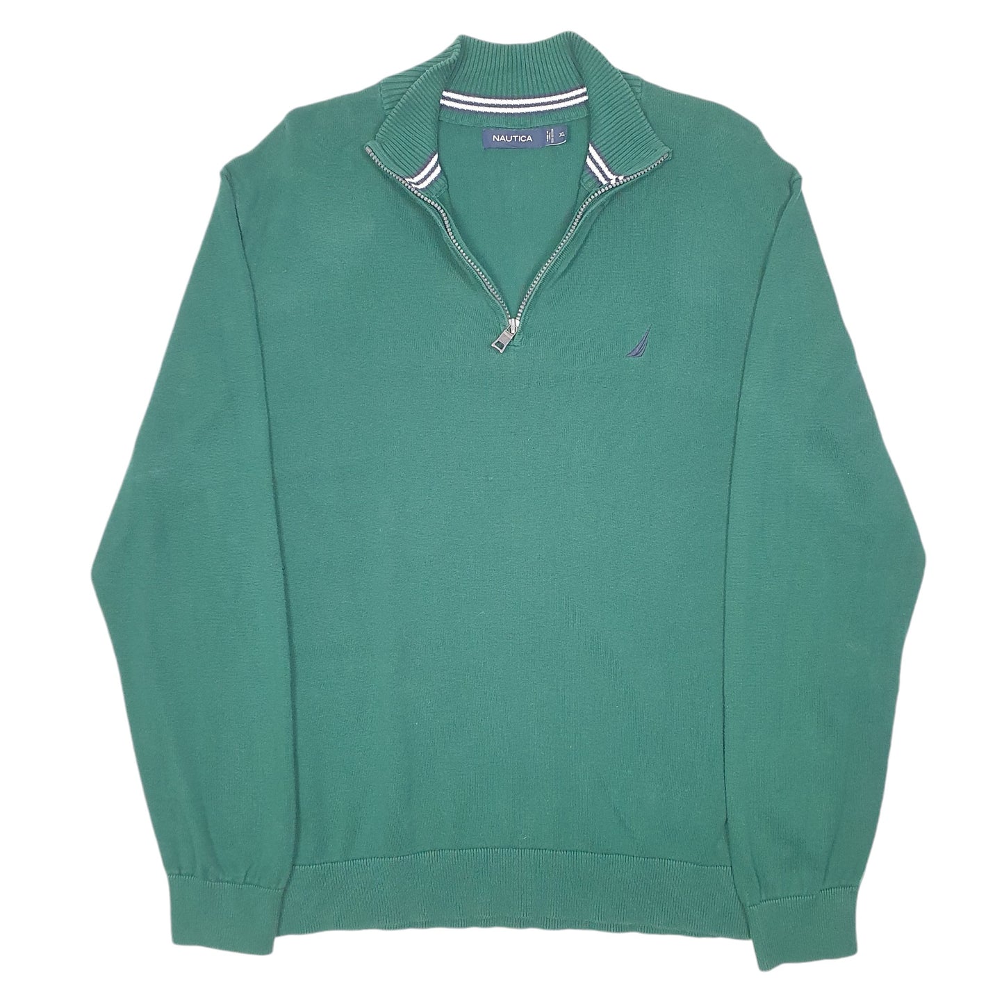 Mens Green Nautica Knit Sweater Quarter Zip Jumper